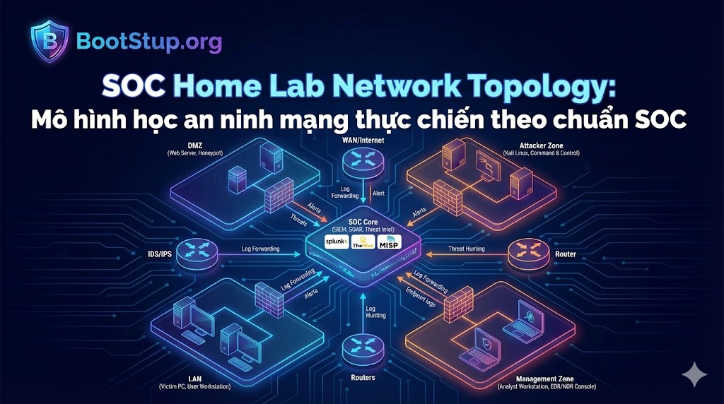 SOC Home Lab Network Topology: Mô hình học an ninh mạng thực chiến theo chuẩn SOC