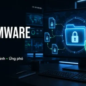 Ransomware là gì với thư mục bị khóa và lá chắn bảo mật